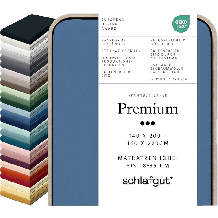 Schlafgut Spannbettlaken Premium, Gummizug: rundum, (1 Stück), Mako-Zwirn-Jersey, Blue Mid, L 140x200cm - 160x220cm