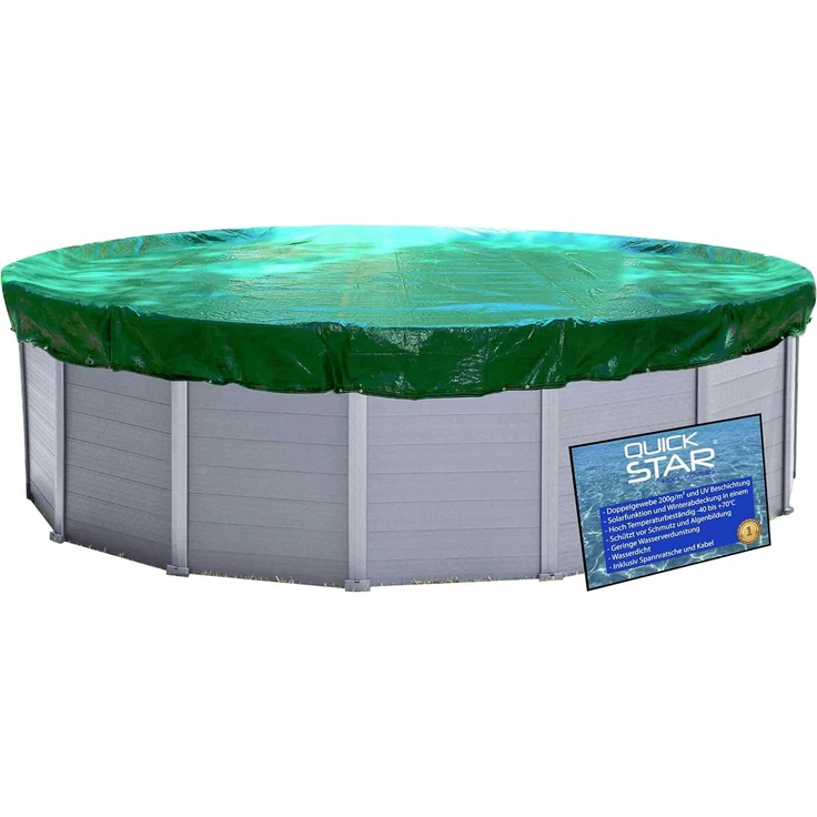 QUICK STAR Abdeckplane Pool Ø 720cm Rund für Pools bis 650 cm Winterabdeckplane Poolabdeckung 180g/m² Grün/Schwarz