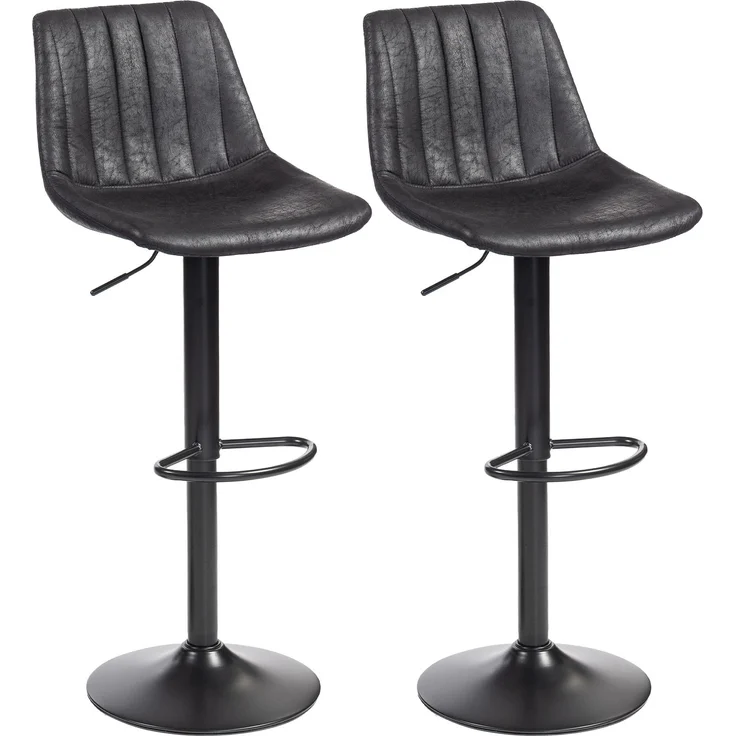2er-Set Barhocker im Retrodesign, inkl. Fußstütze, höhenverstellbar, Gaslift, Schwarz--Schwarz--110x43x46.5cm--YOUDENOVA – Bild 2