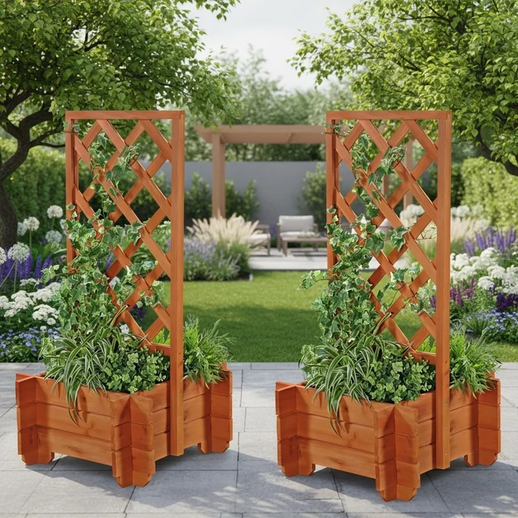 2x Rosenbogen + Pflanzkübel Pergola Spalier Blumenkübel Rankhilfe Torbogen Holz – Bild 1