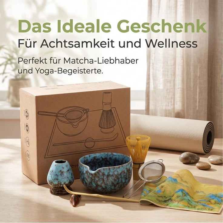 SURFOU Teeservice Matcha Set 7-teilig mit Schale Bambusbesen Sieb Zubehör (7-tlg) – Bild 1