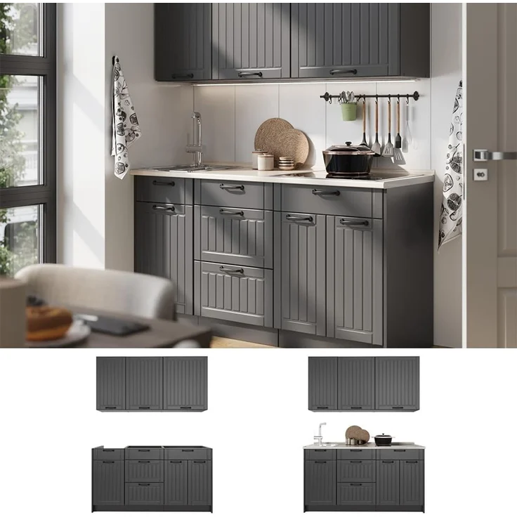 Singleküche Fame-Line Dunkelgrau/Anthrazit 150 cm, AP Anthrazit Vicco – Bild 7
