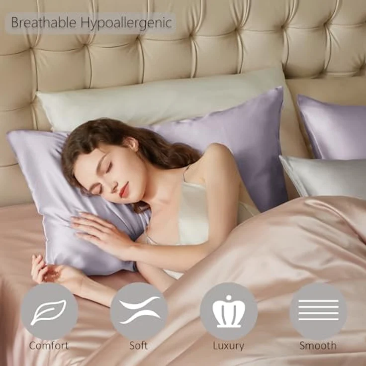 townssilk Beidseitig 100% 19mm Pure Maulbeerseide Kissenbezug, 40x40cm, 600 Fadenzahl, hypoallergen, lilacpurple mit verstecktem Reißverschluss für Haar- und Hautgesundheit – Bild 3