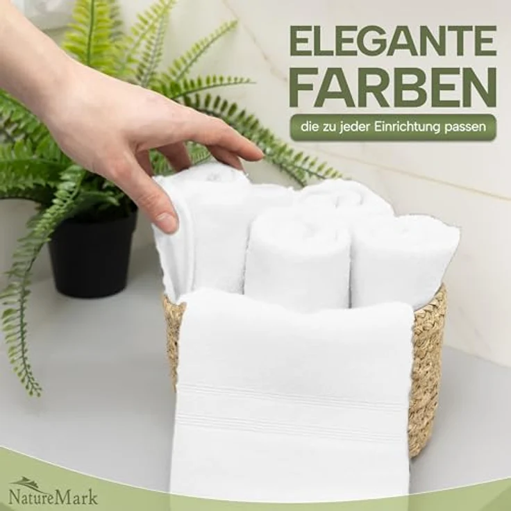 NatureMark 12er Pack Gästetücher Premium Qualität 30x50 cm GÄSTEHANDTUCH Frottiertuch-Set 100% Baumwolle Farbe: Weiß – Bild 3