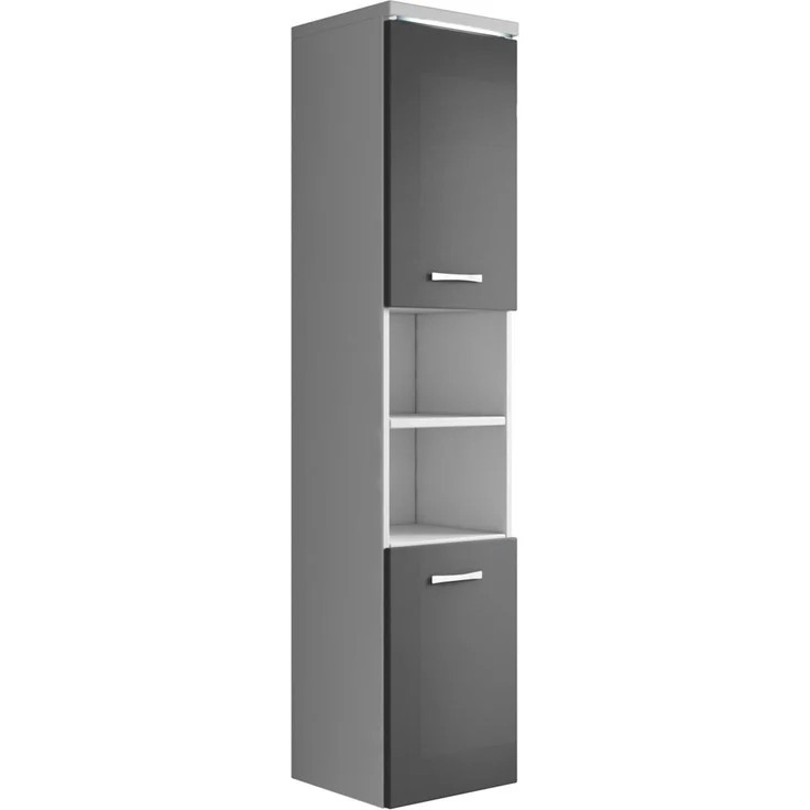 Badplaats Badezimmerschrank Paso 35 x 35 x 160 cm Weiß mit Grau Hochglanz - Hoch Badschrank Mit 2 Türen – Bild 1