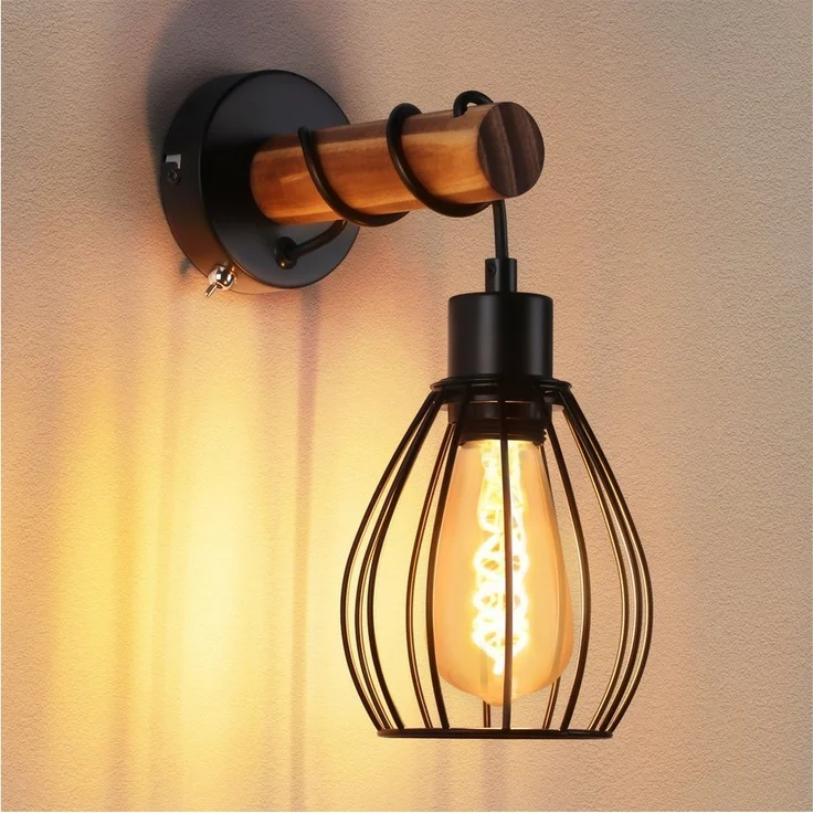Nettlife Wandleuchte Holz Innen Wandlampe Vintage mit Schalter, mit Schalter, LED wechselbar, für Schlafzimmer Wohnzimmer Flur ein wunderbares Weihnachtsgeschenk – Bild 1
