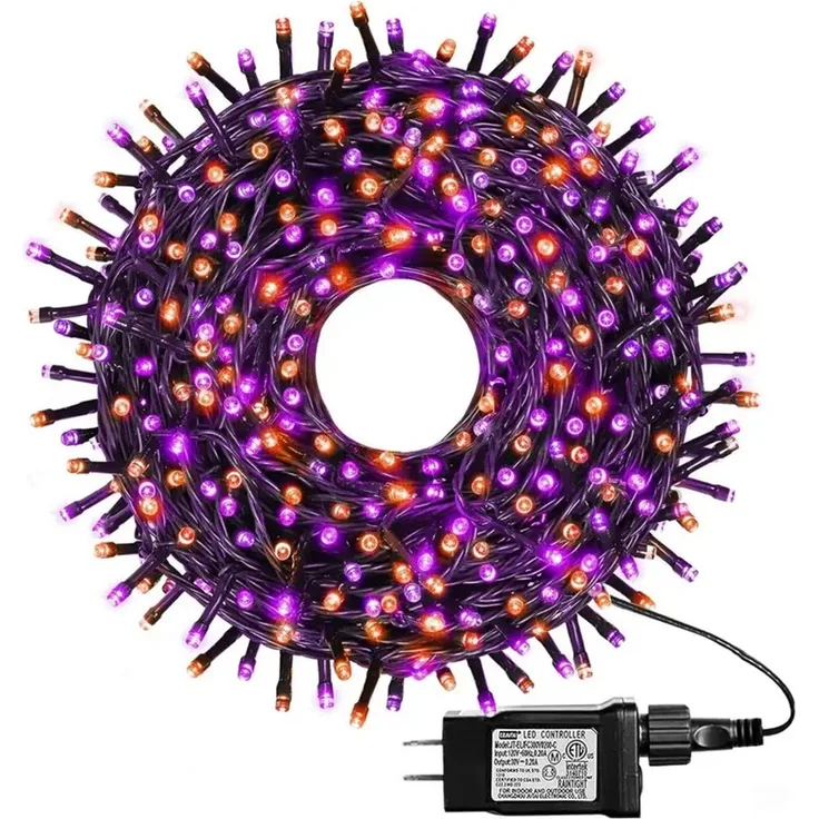 ABC LED-Lichterkette für Außenbereich, 200 LED, orange/lila, wasserdicht