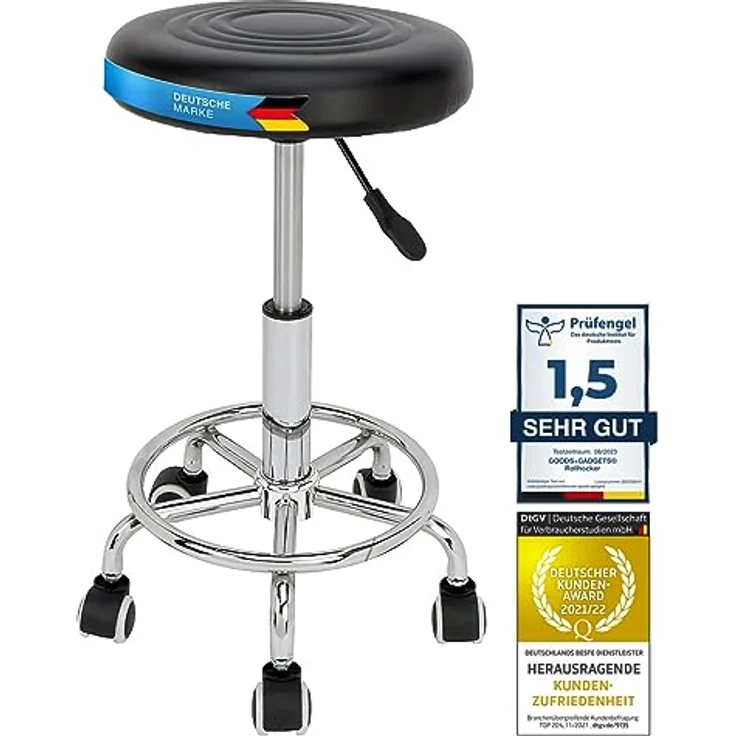 Goods+Gadgets Drehhocker Drehhocker – Arbeitshocker – Rollhocker – Höhenverstellbar Bürohocker (höhenverstellbarer), Praxishocker Rollhocker – Bild 2