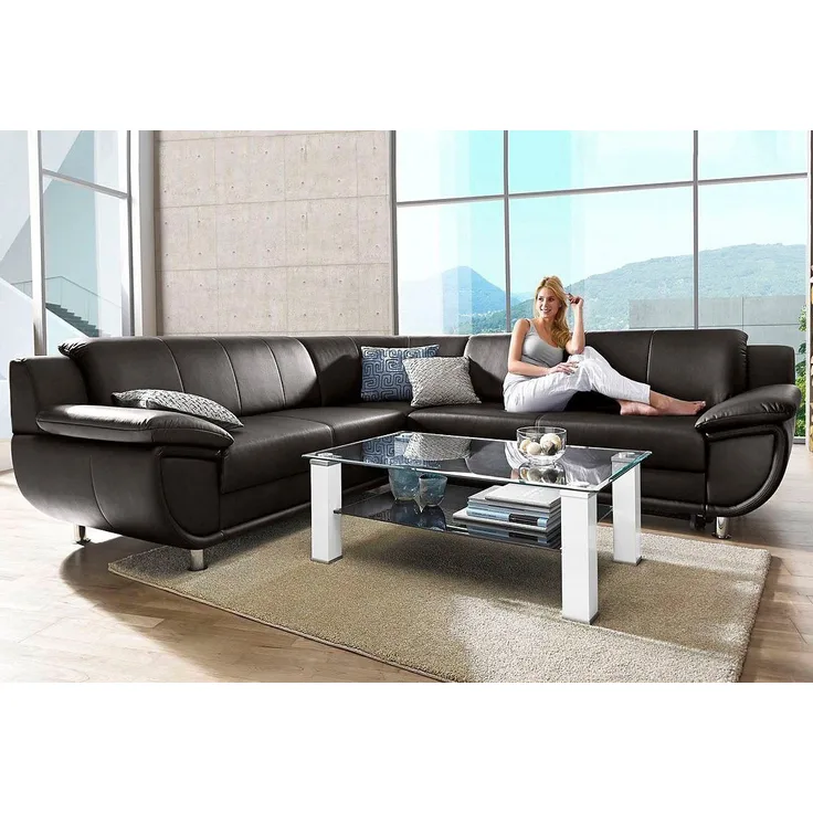 TRENDMANUFAKTUR Ecksofa Rondo wahlweise mit Schlaffunktion, 267x247 cm (BxT), breite Armlehnen, L-Form, wahlweise mit Federkern bestellbar, Füße chromfarben