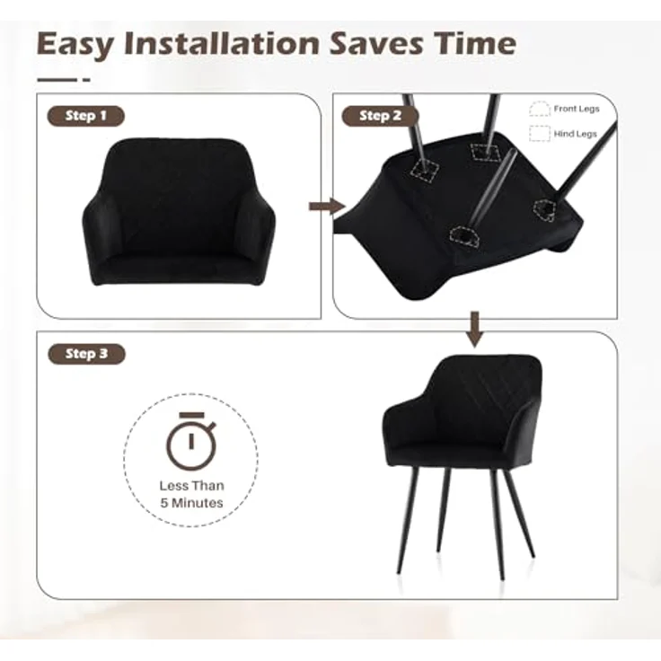 TUKAILAI Esszimmerstühle 2er Set aus Samt, Küchenstuhl Polsterstuhl Wohnzimmerstuhl Sessel mit Armlehnen Rückenlehne Metallbeinen, für Küche Esszimmer Wohnzimmer Lounge,Schwarz – Bild 11