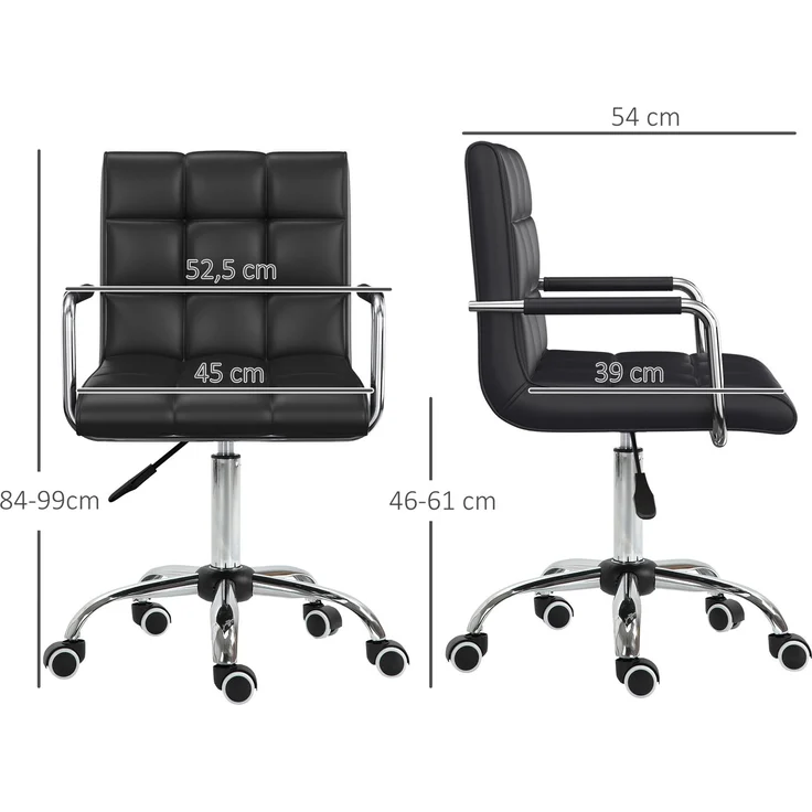 Bürostuhl im Retrodesign, höhenverstellbar, 5 Rollen, 52,5 cm x 54 cm x 99 cm, Schwarz--Schwarz--99x54x52.5cm--CHENHAONING – Bild 5