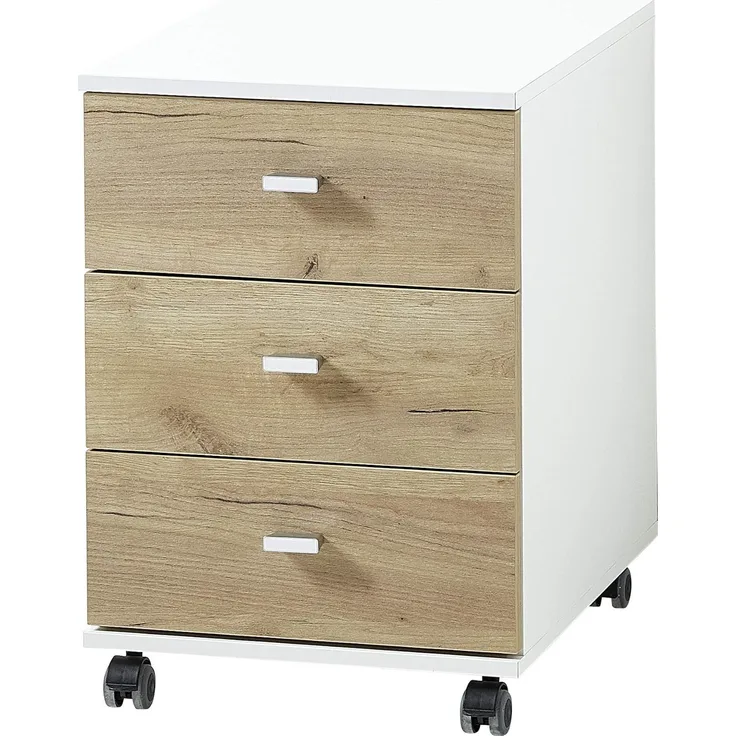 Germania Rollcontainer 4151-513 GW-Lioni, in Weiß/Navarra-Eiche-Nb, mit 3 Schubkästen, 40 x 57 x 49 cm (BxHxT)