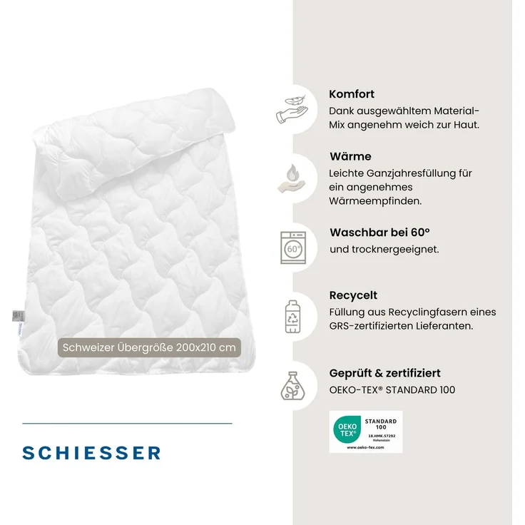 Schiesser Ganzjahresbettdecke Hygge - 200 x 210 cm - Weiß – Bild 2