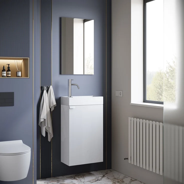 Badplaats Gäste-WC Waschtisch Set Apollo 40 x 22 cm Hochglanz Weiß - Platzsparende Badmöbel Set mit Waschbecken und Unterschrank – Bild 6