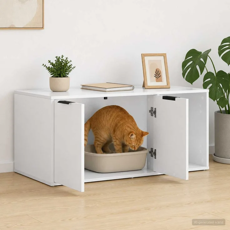 vidaXL Katzenkiste Möbel Weiß 100 x 49 x 45 cm Holzwerkstoff 8014751 – Bild 4