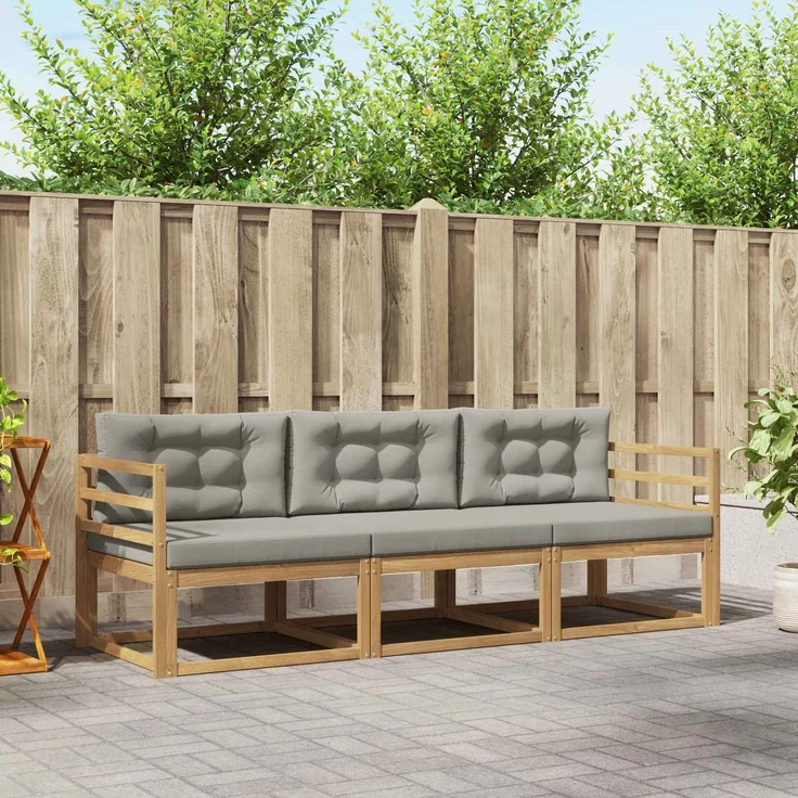 vidaXL Outdoor-Sofagarnitur 3 stk. Weiß und Hellgrau Polyester 3385975 – Bild 1