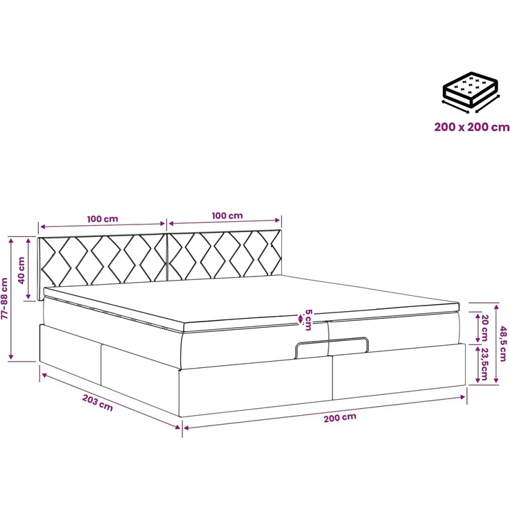 vidaXL Ottoman Bett mit Matratze mit Kopfteil Creme 200 x 200 cm Stoff 3456439 – Bild 12