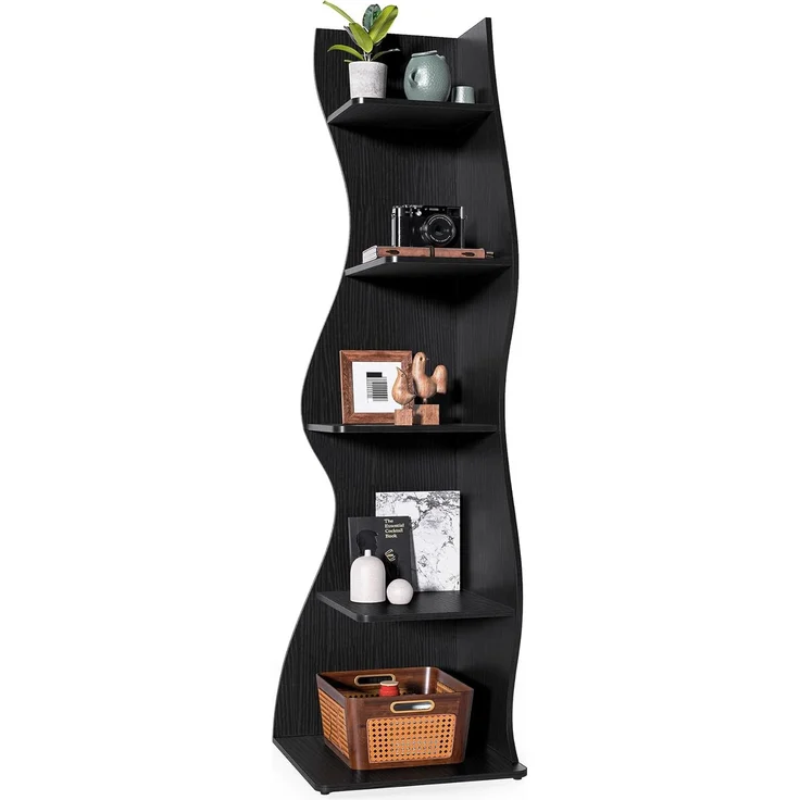 LITTLE TREE Kleines Eckregal, modernes 5-stöckiges Wandeck-Bücherregal, stilvolles Bücherregal, Aufbewahrungsregal für kleinen Raum, Wohnzimmer, Schlafzimmer – Bild 1