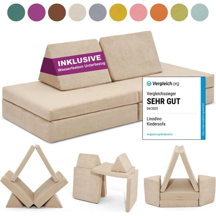 Linodino Kindersofa Spielsofa I aus Schaumstoff Bausteine I Spielcouch für Kinder, Wasserfeste Unterbezüge, Waschbare Chenille Bezüge 30° – Bild 2