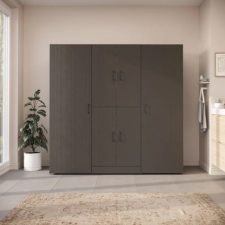 Roomart Waschmaschinenschrank - DORA-I- 190 cm breit - Wasch- & Trocknerschrank mit 2 Hochschränken, Türen & Ausziehbrett, Waschmaschinen-Überbau für Waschküche & Hauswirtschaftsraum • Schwarz-Eiche – Bild 2