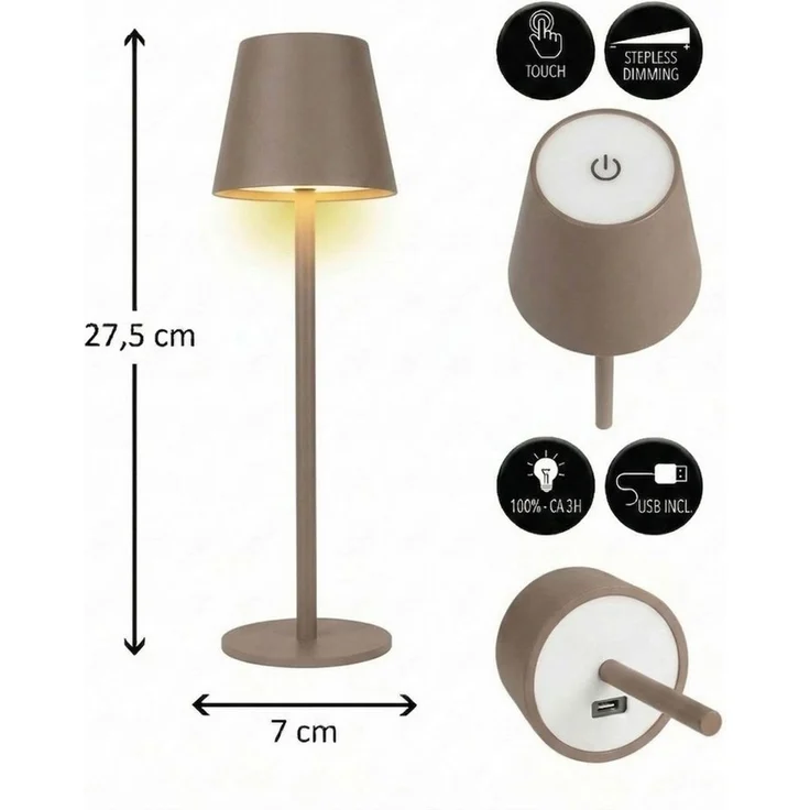 Coen Bakker Deco BV LED Tischleuchte Touch Tischlampe Dimmbar Akku IP44 Glatt Klein, Touch-Funktion, LED fest verbaut, Warmweiß, Kaltweiß, Tageslichtweiß – Bild 3