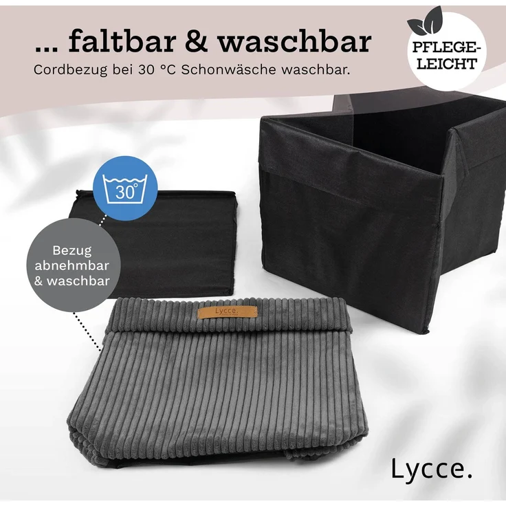 Lycce faltbare Aufbewahrungsbox, 2er Set - Cord, passend für Kallax Regal, abnehmbarer Bezug, robust, formstabil Grau 31x33x33cm – Bild 10