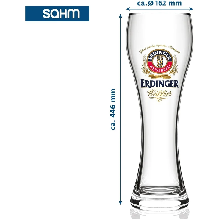 SAHM Bierglas Original ERDINGER Weizenbierglas 0,5 l Set - 6 Weizenbiergläser 0,5 l, Edles Glas – Bild 1