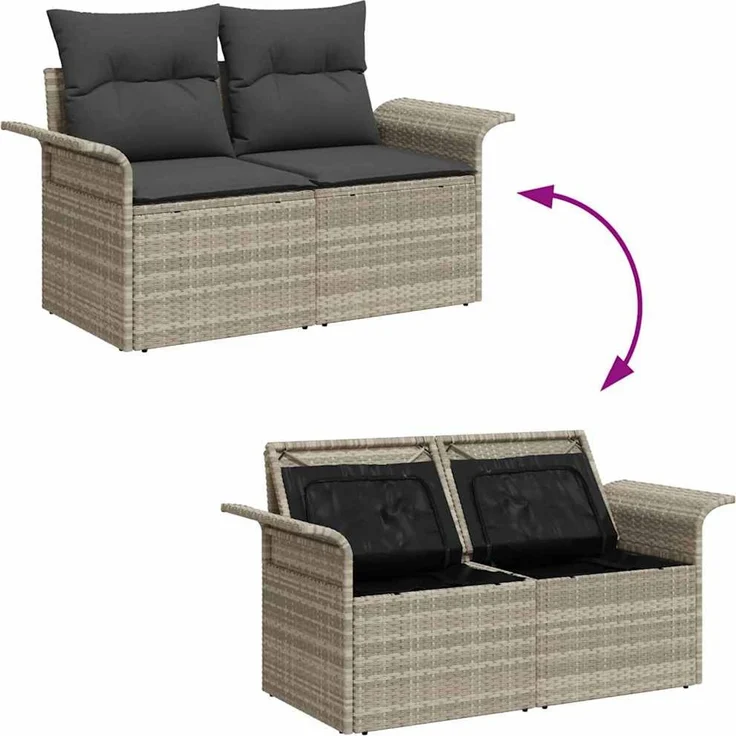 vidaXL Gartensofa-set mit Kissen mit Speicher 4 pcs Poly Rattan 3360183 – Bild 9