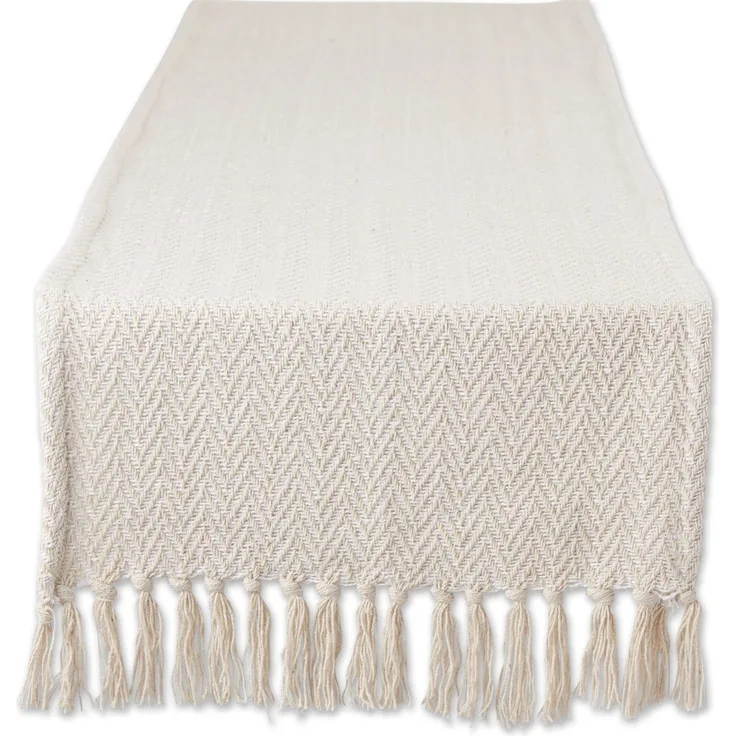 DII Woven Basic Tabletop Collection Chevron Tischläufer, 15 x 72 cm, gebrochenes Weiß