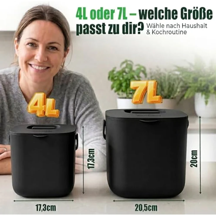 YourCasa Biomülleimer Küche - 4L Komposteimer für alltäglichen Biomüll Behälter - Spülmaschinenfest - Geruchsdicht - Sieb - Bio Mülleimer klein mit Deckel Eimer Bioabfallbehälter Biotonne (4L Schwarz) – Bild 4