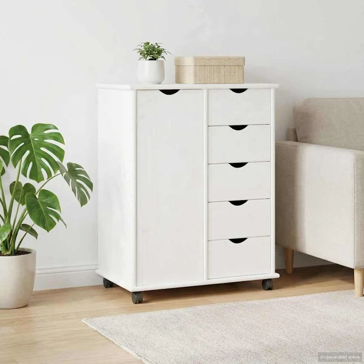 vidaXL Rollschrank MOSS 63,5 x 39 x 79 cm Massivholz Kiefer Weiß 42028361 – Bild 3