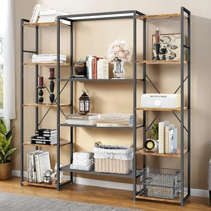 YITAHOME Industrie Bücherregal, Standregal mit 13 Regalböden, Holzregale und Regaleinheit mit Metallrahmen, Bücherständer und Lagerregal, für Wohnzimmer, Heimbüro, Vintagebraun – Bild 5