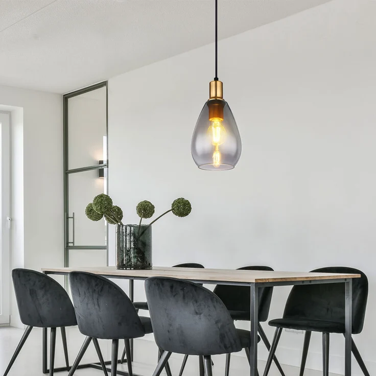 2x Pendelleuchte, Metall schwarz, Glas rauch, H 120 cm – Bild 6