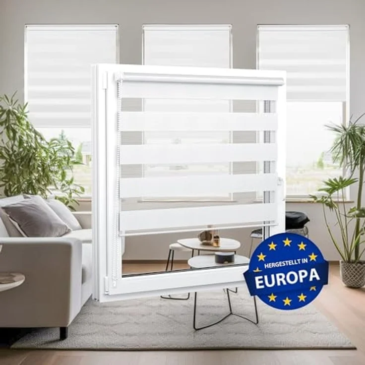 Doppelrollo Doppelrollo, 32,5 x 120 cm, weiß, jalousiescout, blickdicht, mit Bohren/ohne Bohren, freihängend, Klemmen, Kleben und Schrauben OHNE Aufpreis, Lichtdurchlässig, Klemmträger, Feuchtraumgeeignet – Bild 6