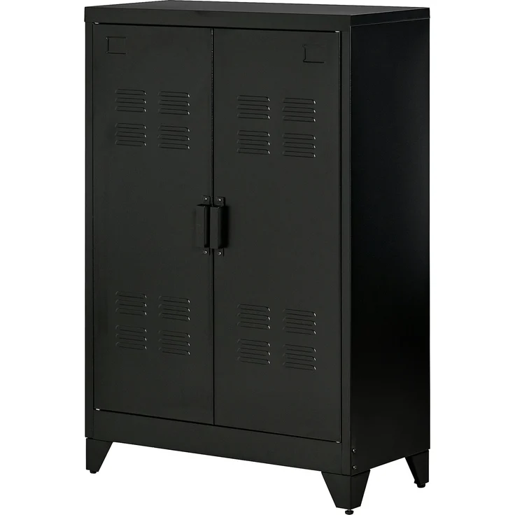Metallschrank mit 2 Türen im Industrial-Stil für Zuhause und Garage, 75 x 33 x 110 cm, schwarz – Bild 2