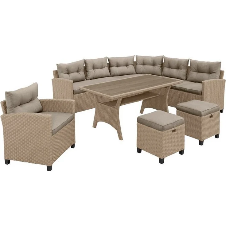 KONIFERA Gartenlounge-Set Keros Premium, (Set, 20-tlg, 2x 2er Sofa, 1x Ecke, 1x Sessel, 2x Hocker, 1x Tisch 145x75x67,5cm), Ecklounge, Polyrattan, Stahl, geeignet für 8 Personen, inkl. Auflagen – Bild 4