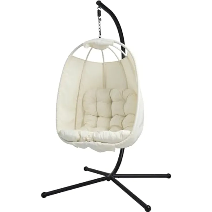 Svita Nelly Hängesessel, Beige, Metall, 1-Sitzer, 105x195x105 cm, für Garten und Indoor, max. Belastbarkeit 120 kg