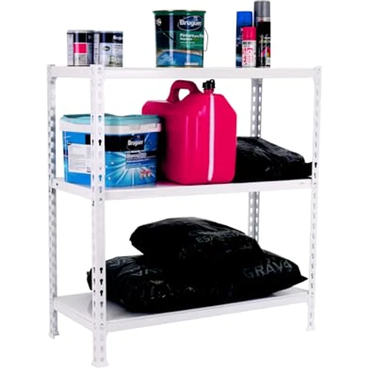 Simon Rack Schwerlastregal, 900x900x300 mm, Bis 70 kg Belastbar, 3 Verstellbare Ablagen, Kellerregal, Lagerregal, Weiss - Ecoclick – Bild 4