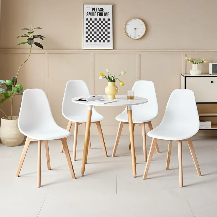 Esszimmerstühle 4er Set Beine massiv Buchenholz Hochzeit Weiß 4 Stühle – Bild 9