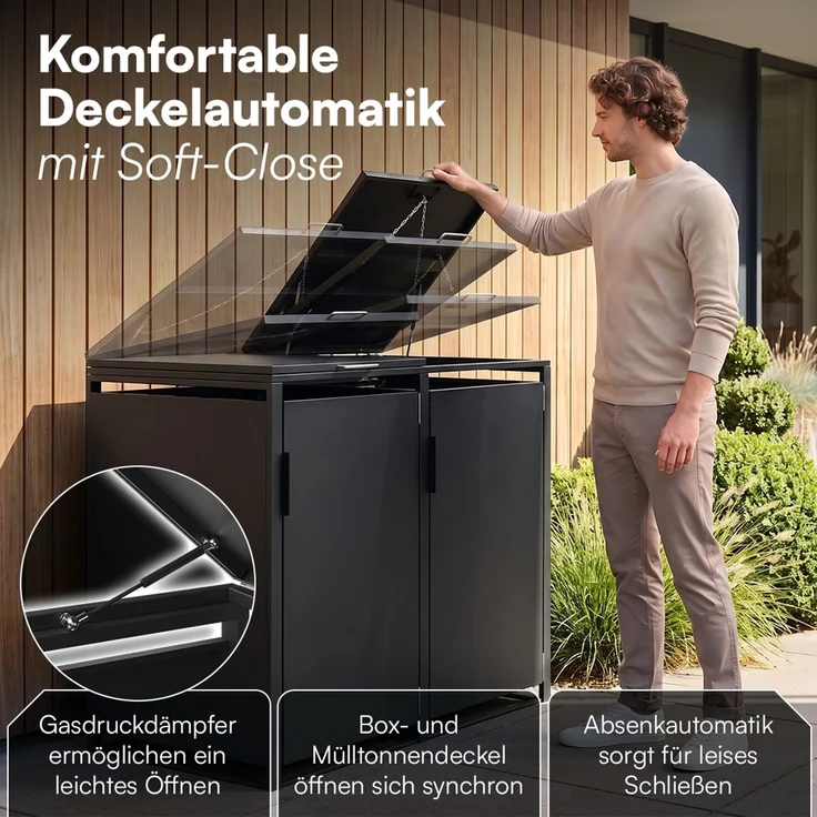 STEELSØN 'Thoria' Mülltonnenbox 2er je 240 Liter, graphitschwarz, Mülltonnenverkleidung aus Stahl, wetterfest, 116x80x134 cm, Müllbox für 2 Tonnen – Bild 3