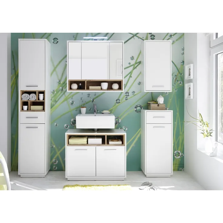 Badezimmer-Set >Milano< in Weiß-Wildeiche Optik - 156x190x40 (BxHxT)
