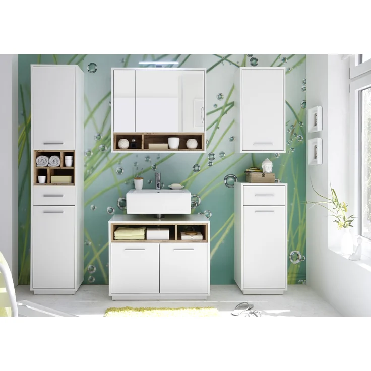 Badezimmer-Set >Milano< in Weiß-Wildeiche Optik - 156x190x40 (BxHxT) – Bild 1