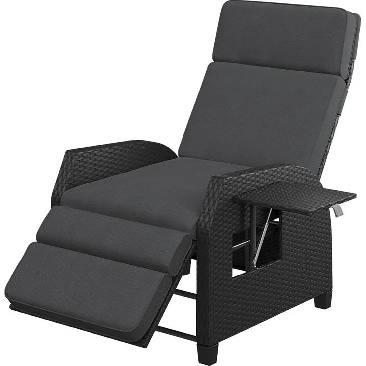 STEELSØN 'Caelum' Polyrattan Sessel mit Liegefunktion, schwarz, verstellbare Rückenlehne, inkl. Polster, Ausklapptisch, wetterfest – Bild 11