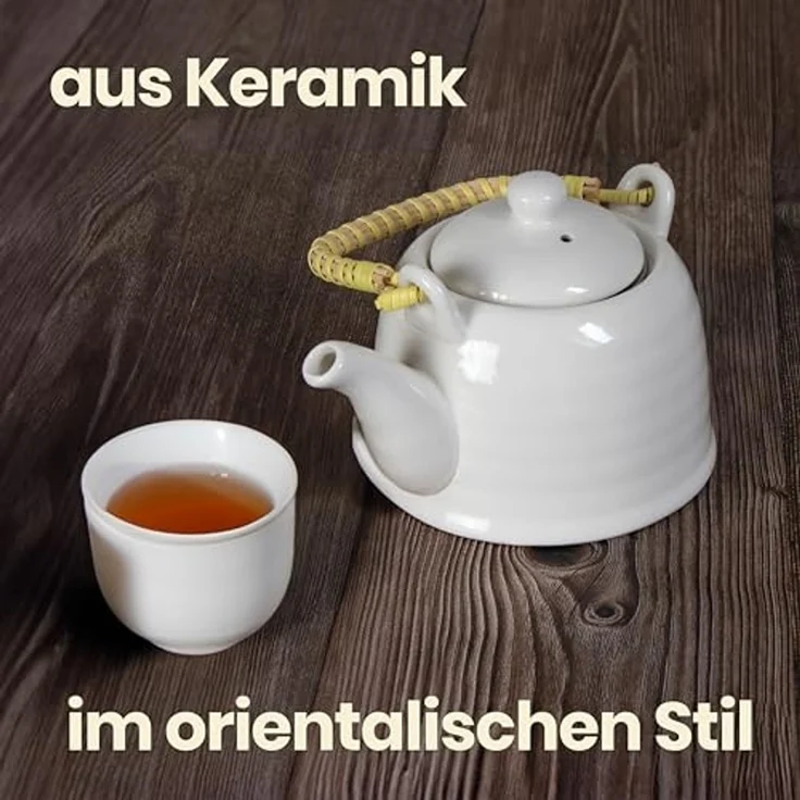 KVOTA Teekanne aus Keramik Teebereiter mit Sieb Teekessel mit Siebeinsatz Weiß 600ml, 0.6 l, hochwertige Keramik, Edelstahl-Sieb – Bild 3