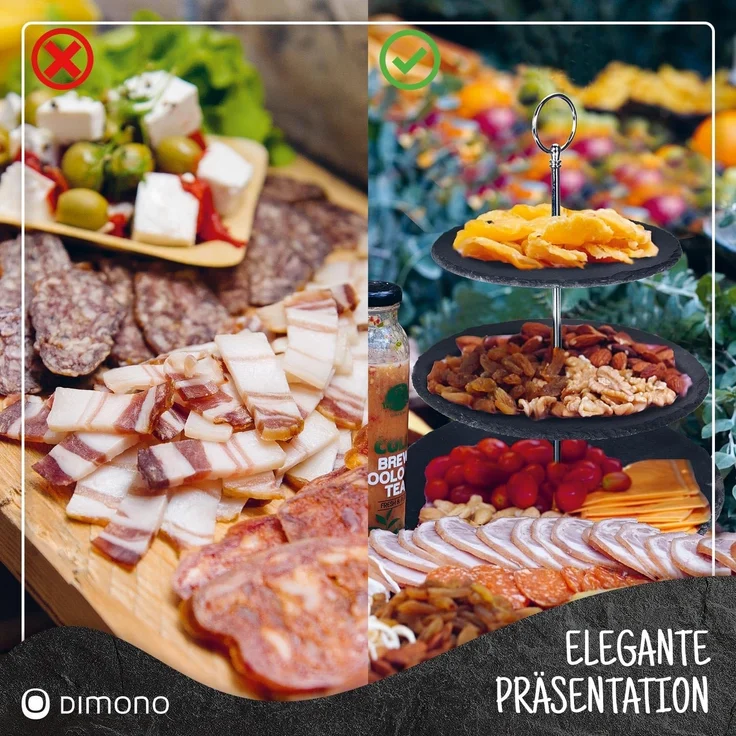 Dimono Etagere Deluxe Servier-Ständer, Schiefer Naturstein, (3-Etagen Servierschalen, Obst- & Gemüseschale), Servierschalen für Desserts, Obst, Gemüse, Süßes uvm. – Bild 4