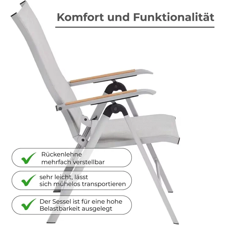Kettler Multipositionssessel Gartensessel DIAMOND Silber/ Hellgrau – Bild 4
