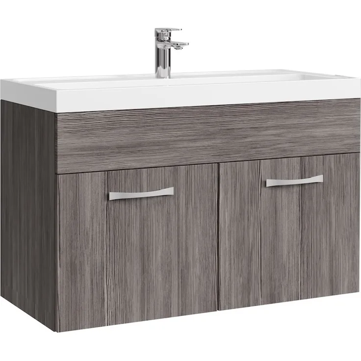 Badplaats Badmöbel Set mit Waschbecken und Unterschrank Paso 01 80 x 40 cm Grau Eiche - Waschbeckenunterschrank mit Waschbecken