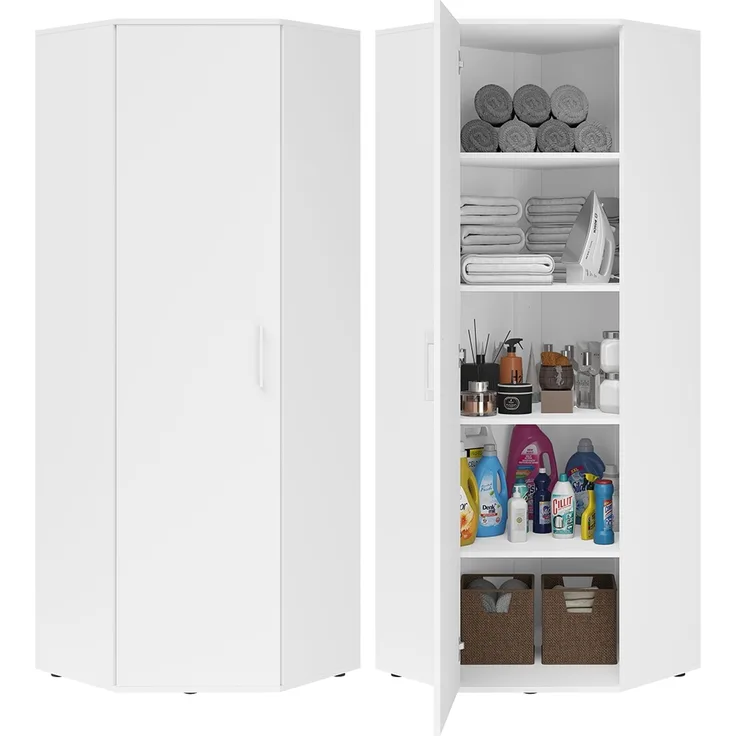 Bellamio 'Apol' Eckschrank, weiß, 176x63x63 cm, Mehrzweckschrank mit 5 Fächern, inkl. 2 verstellbaren Einlegeböden