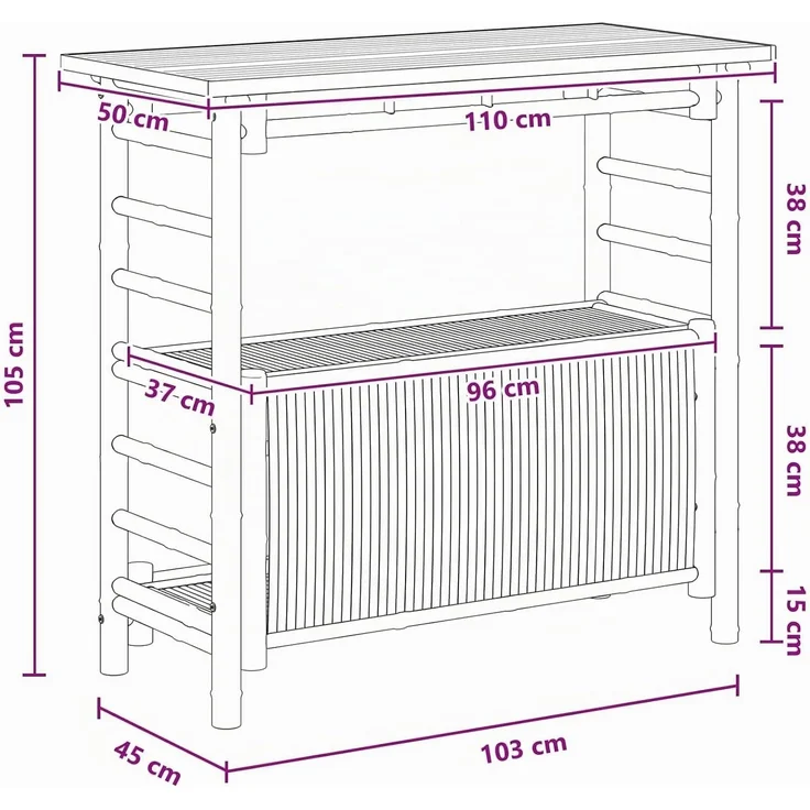 vidaXL Outdoor Bartisch Natur 110 x 50 x 105 cm Bambus 42028063 – Bild 3