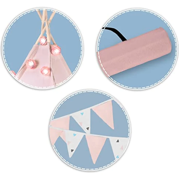 Nukido Kindertipi-Zelt mit Girlande und Lichtern - rosa – Bild 3